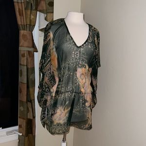 La Moda Hindu Pullover Style Semi-Sheer Blouse Small